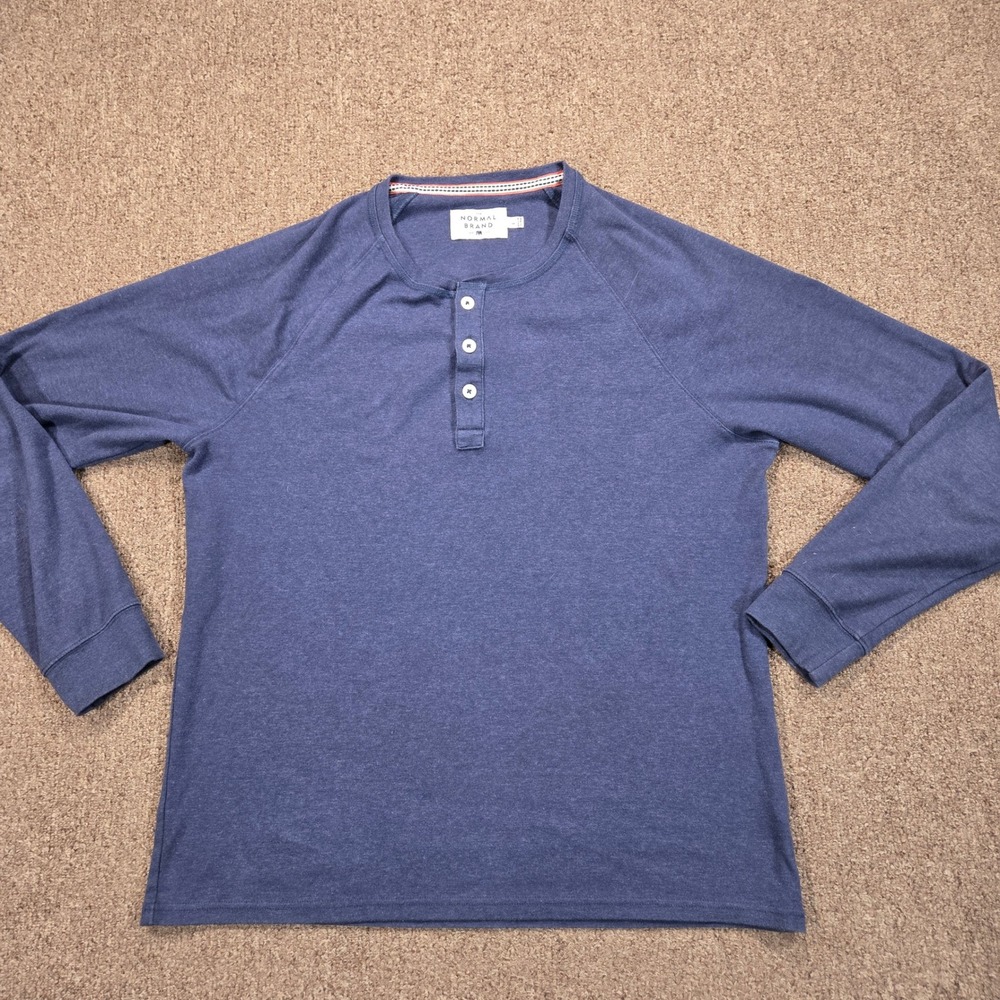 The Normal Brand Henley Mens Large Blue Long Sleeve Raglan Minimalist